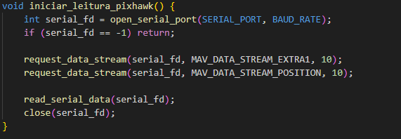 Código de como é iniciada a leitura da pixhawk.
